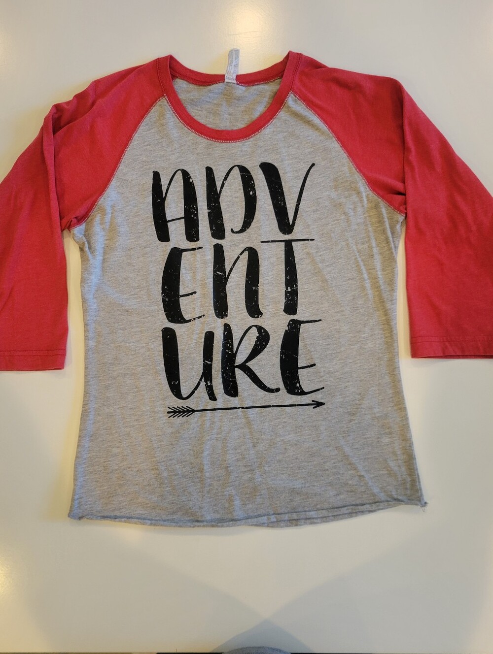 Women's  'Adventure' Raglan Baseball Tee - Gray & Red Size Medium